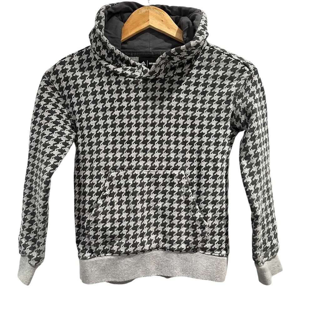Adidas x IVY PARK Houndstooth Print Hooded Sweatshirt Size 9-10 Black White